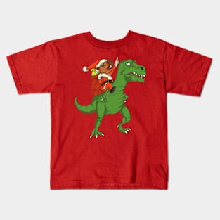 Santa Capybara Riding Dinosaur T Rex Kids T-Shirt